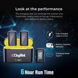 Digitek® (DWM 107) 2-in-1 Wireless Microphone with TFT Card Recording & 360° Sound Capture, 60m Range, 2.4 GHz RF, 9Hrs Run Time, Noise Cancellation, Plug & Play, Compatible with Android, iOS, DSLR