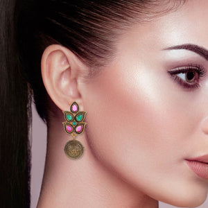 Cowboy Fashion Classic Gold Plated Zinc Alloy Leaf Pearl Agate Earring For Girls Women
