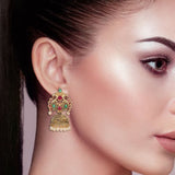 Cowboy Fashion Green Red Stones Golden Pearl Zinc Alloy Danglers Agate Jhumka Earring For Girls Women's