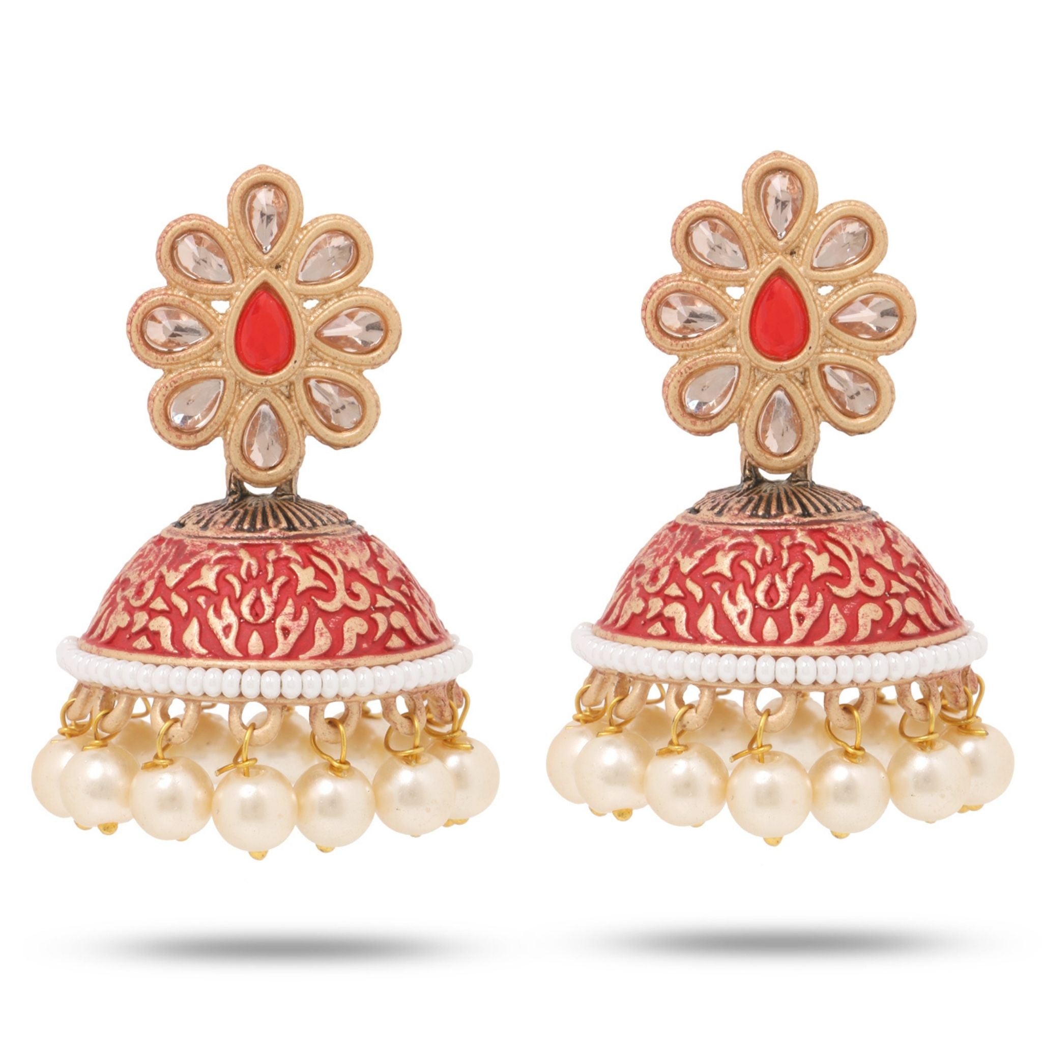 Buy Jewels Galaxy Red  Golden Chand Bali Earrings Online At Best Price   Tata CLiQ