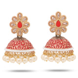 Cowboy Fashion Oxidized Red Golden Plated Zinc Alloy Base Round Pearl & Danglers Agate Stone Earring For Girls Women's