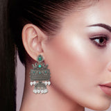 Cowboy Fashion Silver Alloy Plated Green Pearl Drops & Danglers Agate Earring For Girls Women