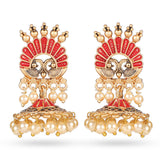 Cowboy Fashion Peacock Zinc Alloy Red & Golden Earring With Danglers For Girls Women's