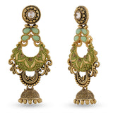 Cowboy Fashion Long Green Golden Plated Sliver Stone Agate Earring For Girls Women