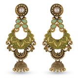 Cowboy Fashion Long Green Golden Plated Sliver Stone Agate Earring For Girls Women