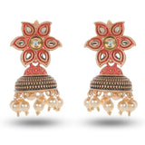 Cowboy Fashion Traditional Meena Red Zinc Danglers Agate Jhumka Earring For Girls Women's