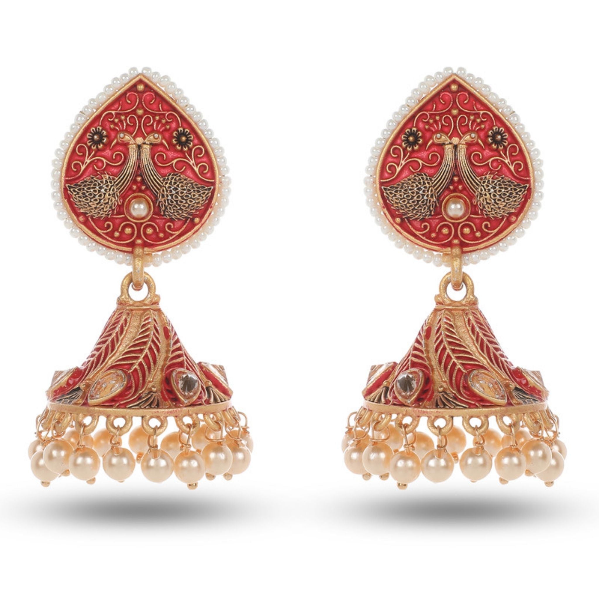 Buy CRUNCHY FASHION Traditional Gold Plated Red Pearl Dangler Earrings  Alloy Chandbali Earring () Online at Best Prices in India - JioMart.
