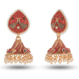 Cowboy Fashion Meena Red Antique Peacock Carved Zinc Alloy Base Jhumka Earring For Girls Women