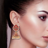 Cowboy Fashion Meena Red Antique Peacock Carved Zinc Alloy Base Jhumka Earring For Girls Women