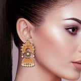 Cowboy Fashion Traditional Golden Plated Zinc Alloy & Danglers Agate Jhumka Earring For Girls Women's