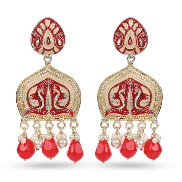 Cowboy Fashion Party Meena Red & Golden Zinc Drops & Danglers Agate Earring For Girls Women