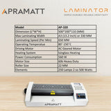 Apramatt Automatic Heavy Duty 22 MM Roller Metal Body All In One  A3 A4 A5 Lamination Machine Hot & Cold Multipurpose Documents ID Proofs Photos Certificate Etc. Laminator