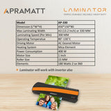 Apramatt  Heavy Duty Automatic 15 MM Roller Metal Body All In One  A3 A4 A5 Lamination Machine Hot & Cold Multipurpose Documents ID Proofs Photos Certificate Etc. Laminator
