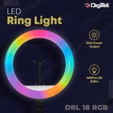 Digitek 18 inches RGB Led Ringlight 46 cm Ideal For Makeup, Live Stream, Youtube, Photo & Video Shoot Etc...