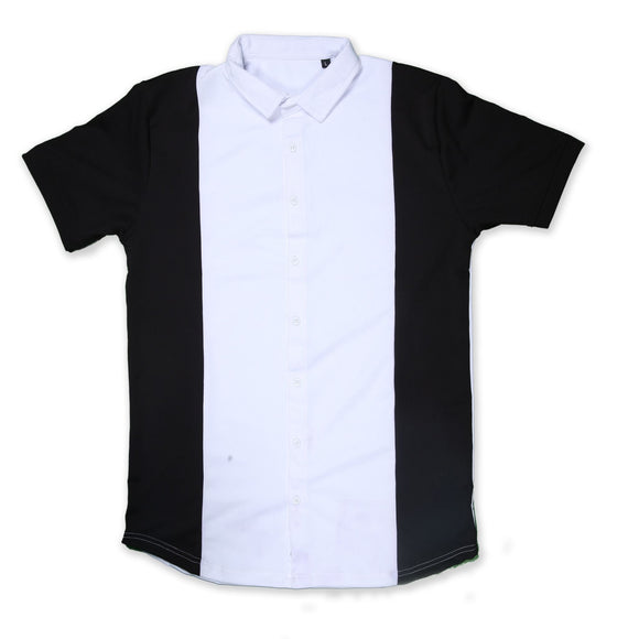 Cowboy Fashions Men's  Premium Quality Lycra Shirt Classic Black White Black Half-Sleeve
