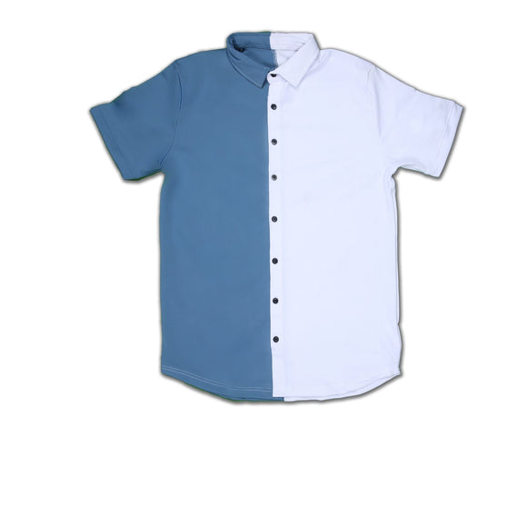 Cowboy Fashions Men's Navy Blue + White  Half-Sleeve Premium Quality Lycra Shirt
