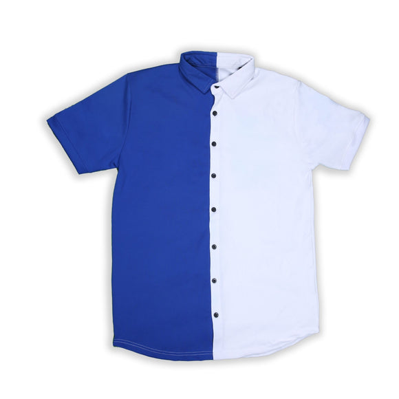 Cowboy Fashions Men's Royal Blue & White Half-Sleeve Premium Quality Lycra Shirt